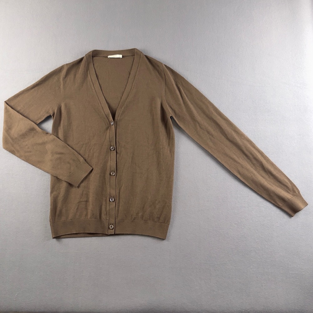 Prada Women Brown 100% Wool V-Neck Button Front Cardigan Sweater Italy Size 44